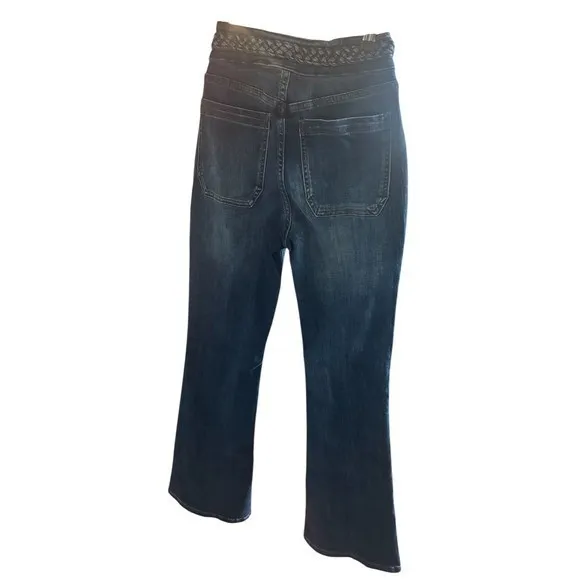 La Joie Vertical Slub Braided Belt‎ Flare Leg Jean Indigo Reseda Wash - Image 4