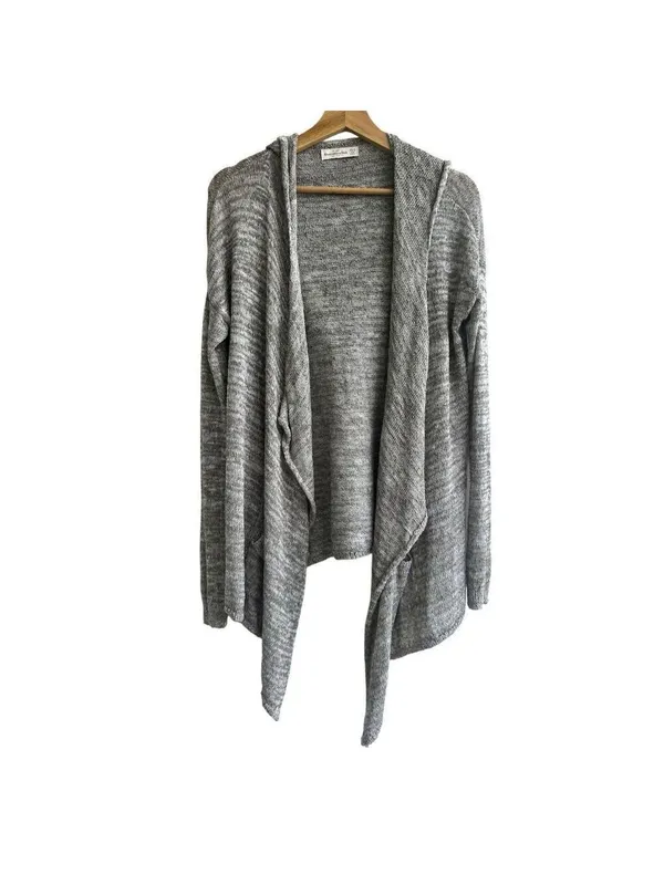 Abercrombie & Fitch Gray Open Front Hooded Cardigan Pockets XS/S - Image 6