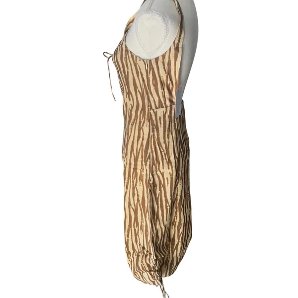 Backyard Roses Ryder Midi‎ Dress Womens Tan Brown Abstract Print Ruched Cinch XL - Image 3