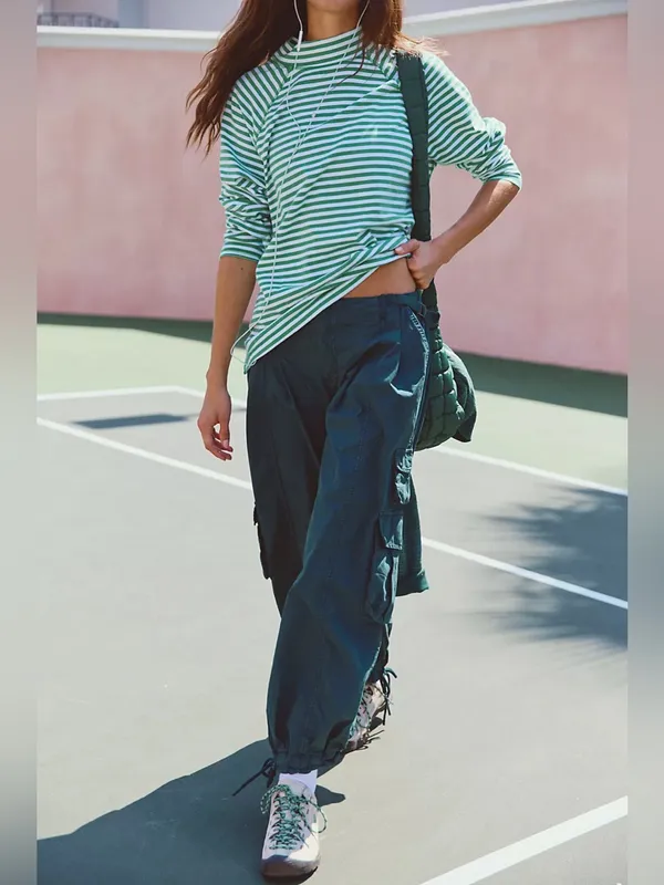 NWOT Free People FP Movement Restoration Yarn Dye Stripe Layer - Green Glow - L - Image 6