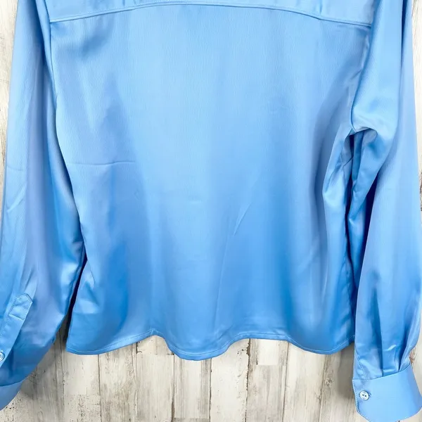 Something New Women's Long Sleeve Button-Up Satin Shirt Blue Size M Western - Image 8
