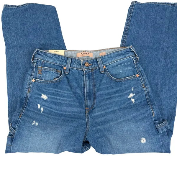 Ariat Tomboy Straight Jeans Women 27 R Blue NWT Distressed Carpenter Alaska - Image 3