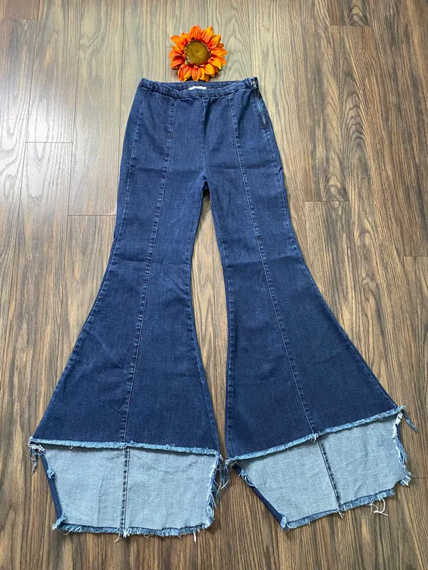 FOR THE REPUBLIC Hi-Low Raw Hem Bell Bottom Jeans | 6 - Image 2