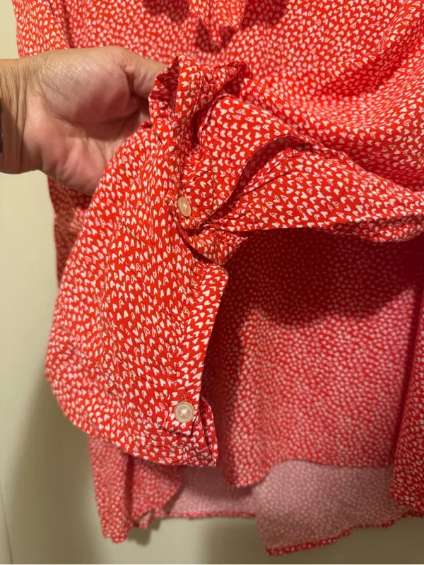New Womens LOFT Red Ruffled V-Neck Blouse M - Image 7