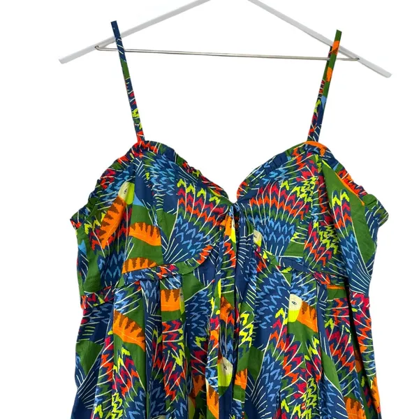 NWT Farm Rio Tropical Print Midi Dress Ruffle Bust Spaghetti Strap Size Small - Image 3