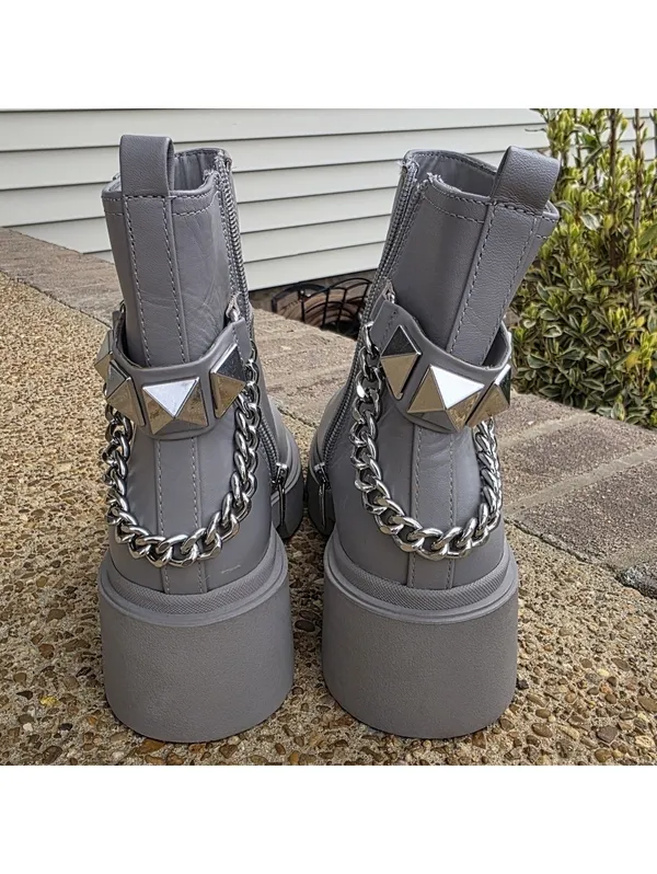 Marc Fisher Womens Waty Lug Sole Chelsea Booties Boots Siz 7.5 Gray Chain Grunge - Image 8