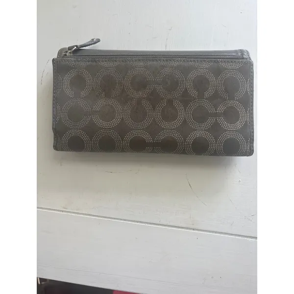 Vintage y2k Coach Grey Signature Jacquard Leather Trifold Wallet W/ checkbook - Image 3
