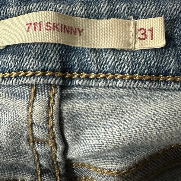 Levis 711 Skinny Embellished‎ Jeans Vintage Soft Blue Wash Star Eyes Zip Fly 31 - Image 12