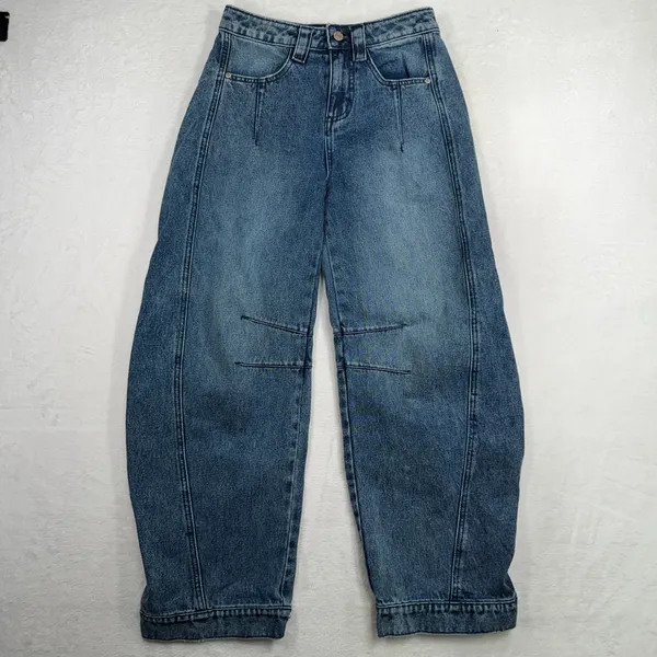 BDG 24 Elise Barrel Jean Blue High Rise Balloon Horseshoe Leg Slouchy Relaxed - Image 3