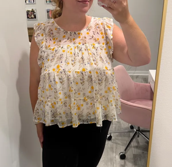 Francesca's White and Yellow Floral Babydoll Top - Image 2