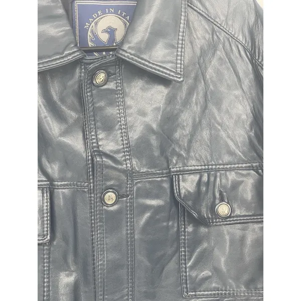 Italian Textile Group Leather Jacket Men‎ Large Blue Italy GA Classic XL - Image 3