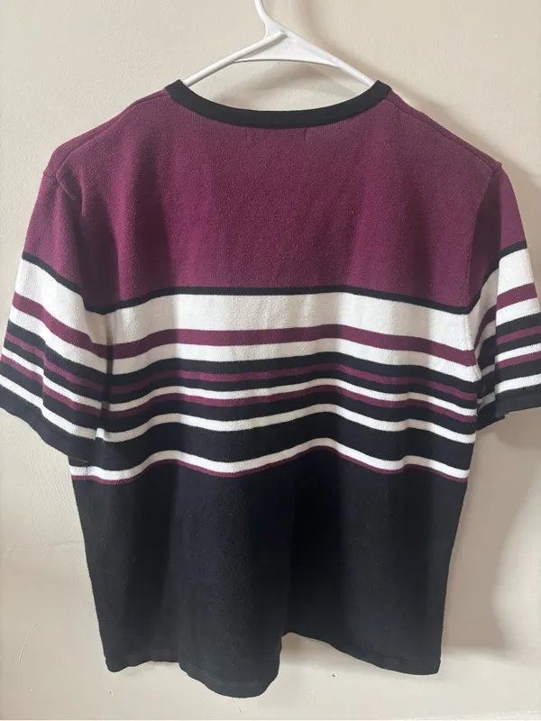 Dressbarn Burgundy and Black Striped Knit Top - Image 2
