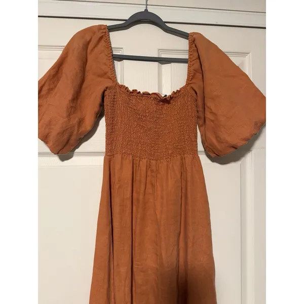 Turquoise Lane The Label Orange Linen Dress ASO Isabelle Mathers Summer Balloon - Image 3