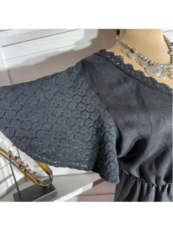 Hippie boho mini dress black sheer flutter sleeves whimsigoth punk alt grunge L - Image 5