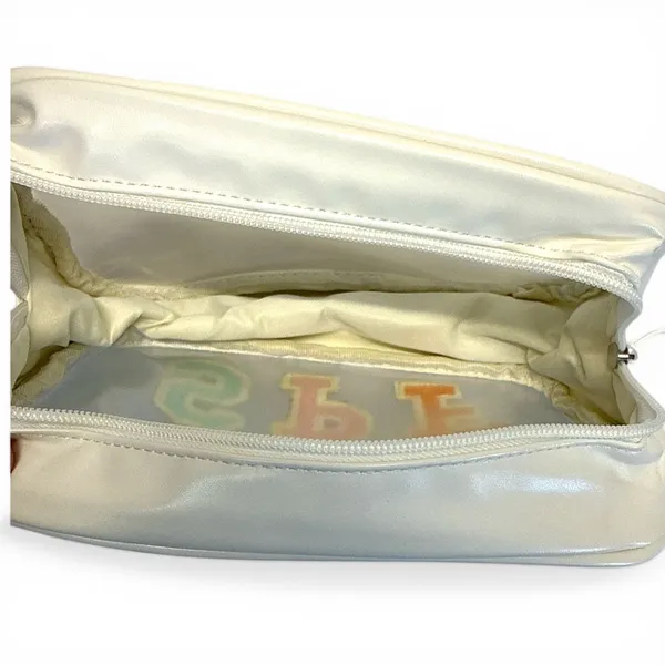 Clear SPF Makeup Bag Travel Cosmetic Pouch Chenille Patch Toiletry Organizer NWT - Image 4