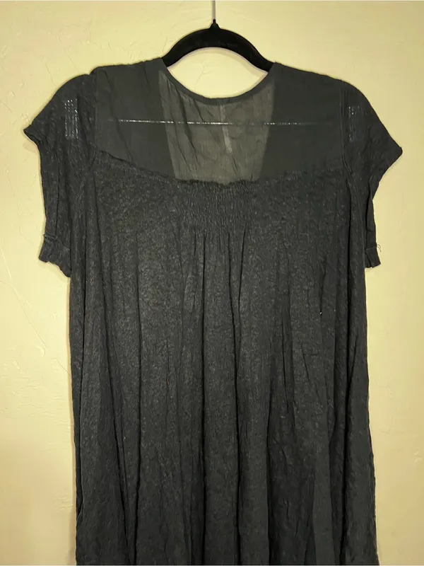 Free People Highland Black Boho Lagenlook Flowy Button Front Oversized Tunic Top - Image 10