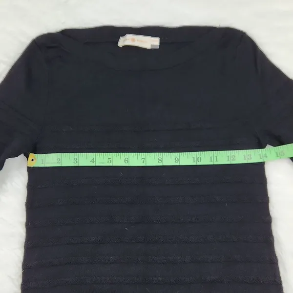 Tory Burch -715 Giselle Textured Merino‎ Wool Sweater Dress Black Ruffle Hem XS - Image 9