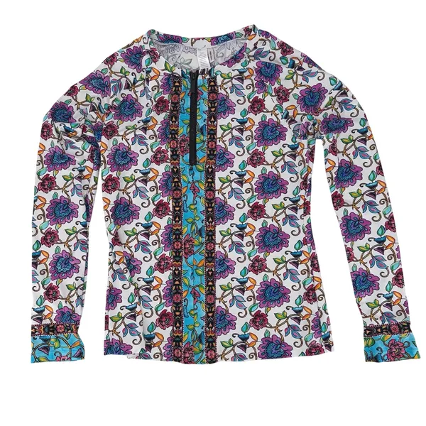 Nanette Lepore Long Sleeve Floral Zip Rash Guard Swim Shirt Size Large - Image 2