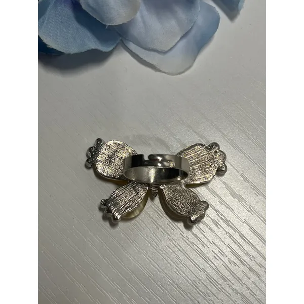 Yellow Butterfly Statement Ring Rhinestone Silver Tone Adjustable Band Oversized - Image 3