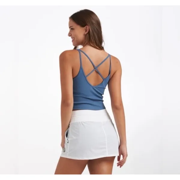 Vuori Rib‎ V-Neck Tank Top Cropped Pool Blue Small - Image 2