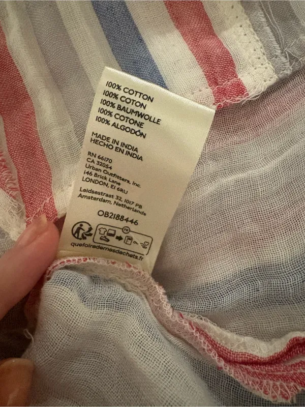Free People Striped Button-Down 100% Cotton Shirt in White, Red & Blue - Image 5