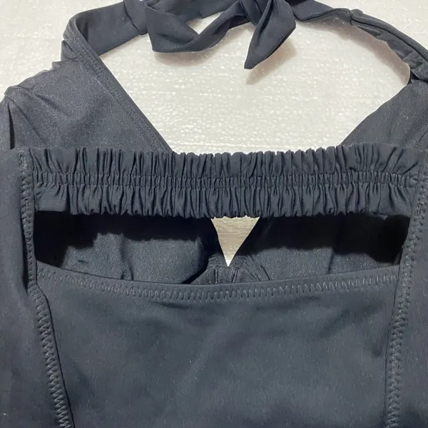 Athleta Sculpted Halter Tankini Black Bikini Tankini Top 32D/DD‎ Tall EUC - Image 4