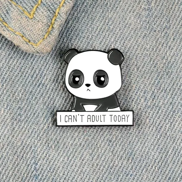 Panda I Can’t‎ Adult Today Brooch Pin Enamel Black/White - Image 4