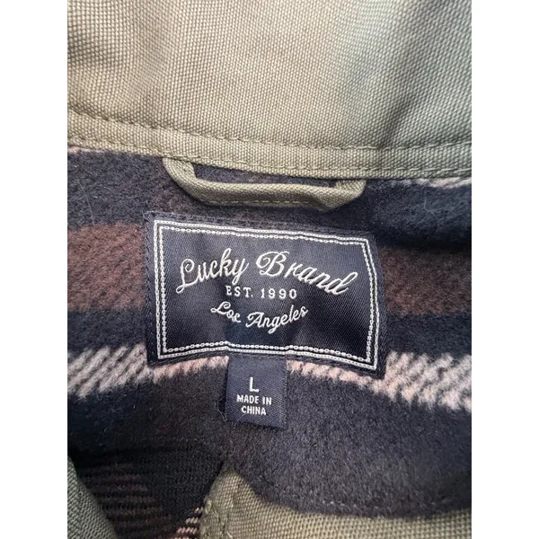 Lucky Brand Women Olive Green Plaid Back Utility Military Jacket Large 7W30591 - Image 3