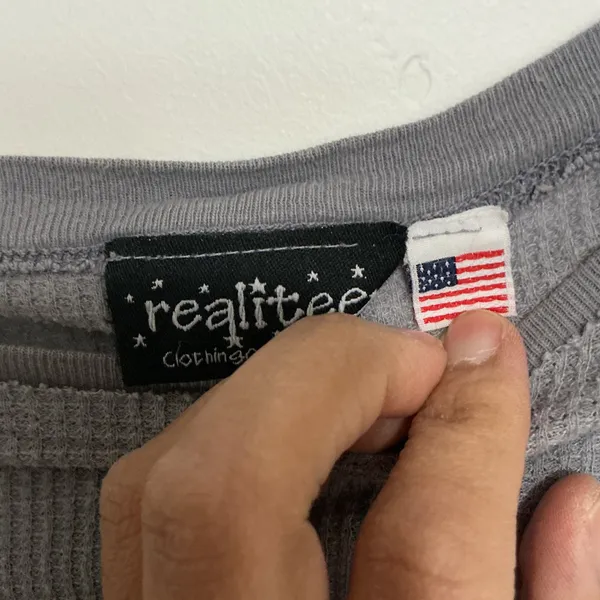 Realtiee Clothing Company‎ Grey Waffle Knit Long Sleeve Thermal Top - Image 4