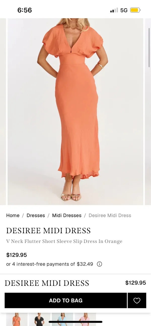 New Showpo Desiree Midi Dress V Neck Flutter Short Sleeve Slip Dress MSRP $129 - Image 2