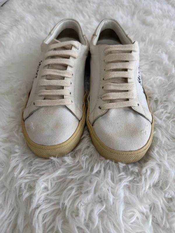 Saint Laurent Court Classic Sneakers White Canvas Leather Size 37 US 7 - Image 2
