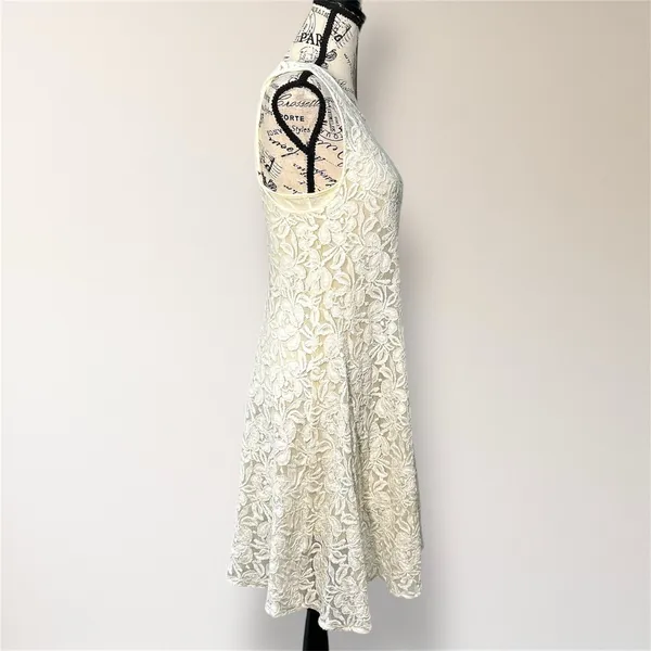 Free People Ivory Miles of Lace Mini Dress Sleeveless Boho Spring Wedding Guest‎ - Image 3