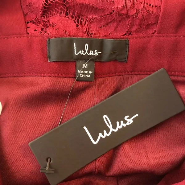 Lulus Kiska Burgundy Lace Wide-leg Jumpsuit Pockets V Neck Pleated M - Image 5