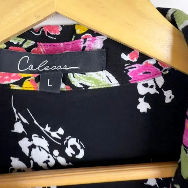 Calessa Floral Patchwork Button Down Shirt Large Multicolor Boho Maximalist Black - Image 8