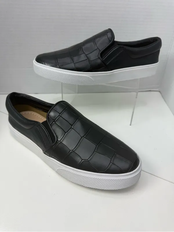KAANAS Black Croc Embossed Leather Slip On Platform Sneakers Size 8 - Image 3