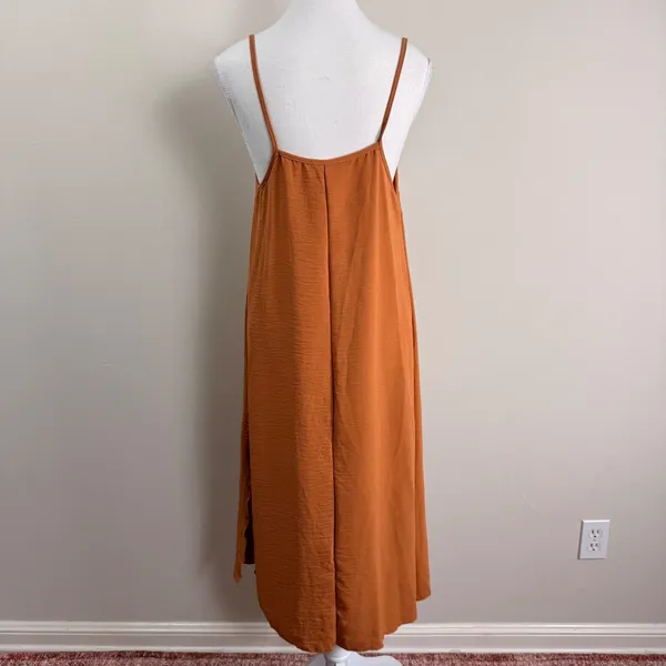 See You Monday Rust Orange Crinkle Midi Dress Womens Medium NWT Spaghetti Strap - Image 3