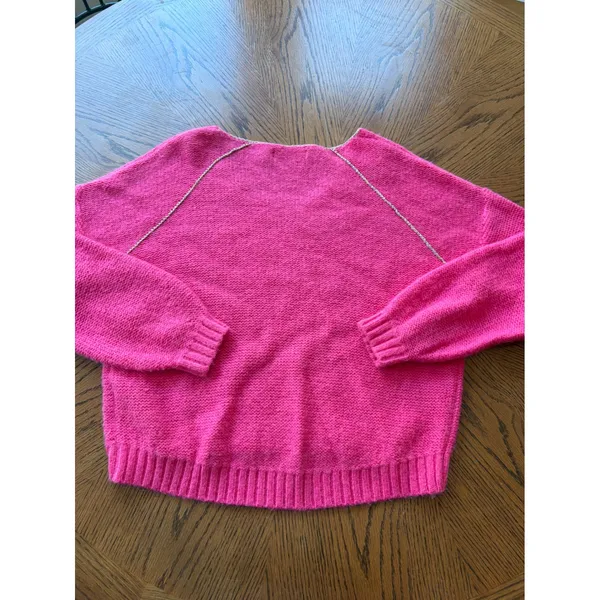 Anthropologie Pink Wool Alpaca Blend V-Neck Chain Trim Sweater Small‎ - Image 8