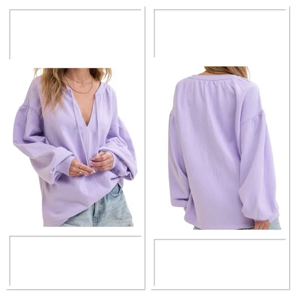 Aerie Easy Street Oversized Sweatshirt XL NWT Peasant Boho‎ Lavender Purple Boxy - Image 2