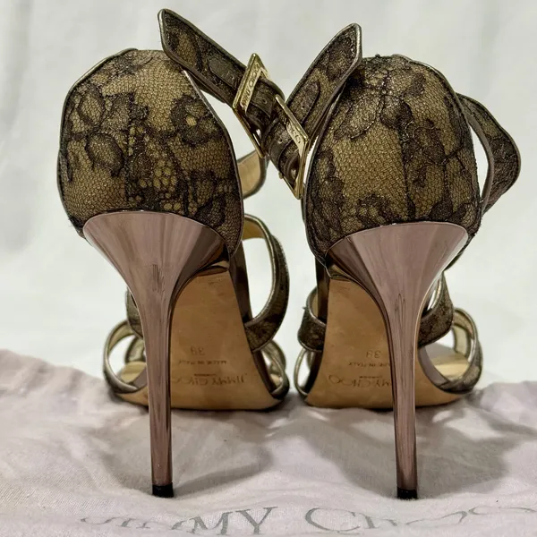 Jimmy Choo Metallic Lace Strappy Stiletto Sandals Heels Size 39 - Image 5