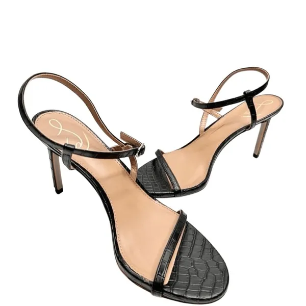 Sam‎ Edelman Sandals Size 9.5 Black Croc Embossed Dara Open Toe Ankle Strap - Image 6