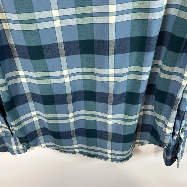 Free People Loveland Plaid‎ Button Down Shirt Blue Rayon Cotton Tunic Sz XS Boho - Image 8