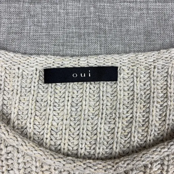 Oui Sweater Womens 12 Beige Crew Neck Long Sleeve Chunky-Knit Pullover - Image 4
