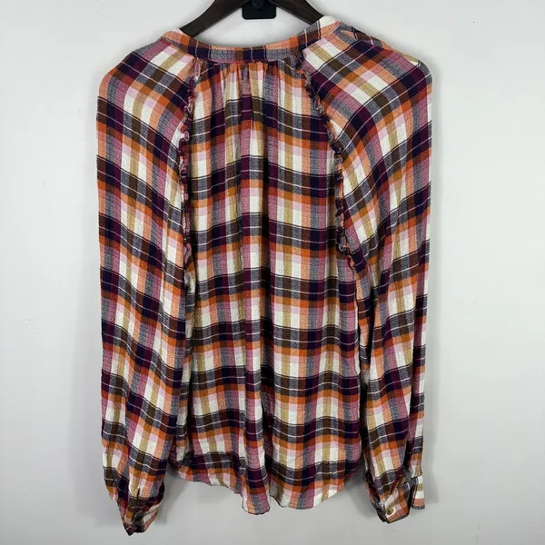 Pilcro Plaid Button Up Shirt Women Medium Ruffle Cottage Academia Preppy Western - Image 7