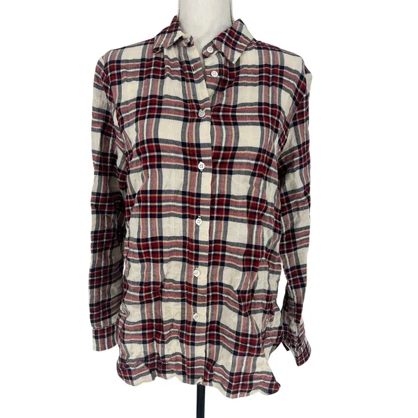 Jenni Kayne‎ Sequoia Plaid Cotton Button Down Shirt Red Cream S - Image 4