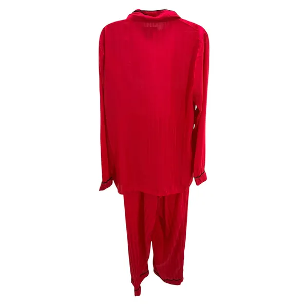 House of Harlow 1960 Red Satin Shadow Stripe Pajama Set Large Button Down Pants - Image 2