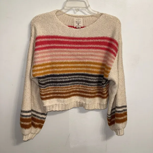 $60 PRE-OWNED Billabong Seeing Multi-Colored Stripes Cropped Pullover Sweater M - Image 5