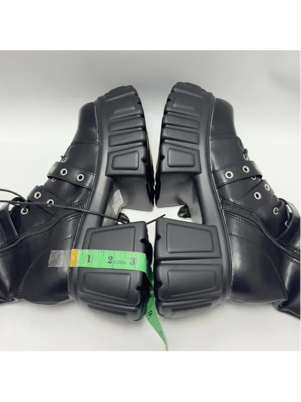 Gothic Punk Black Platform Goth Boots with Bat Buckles Size 9 - Image 5