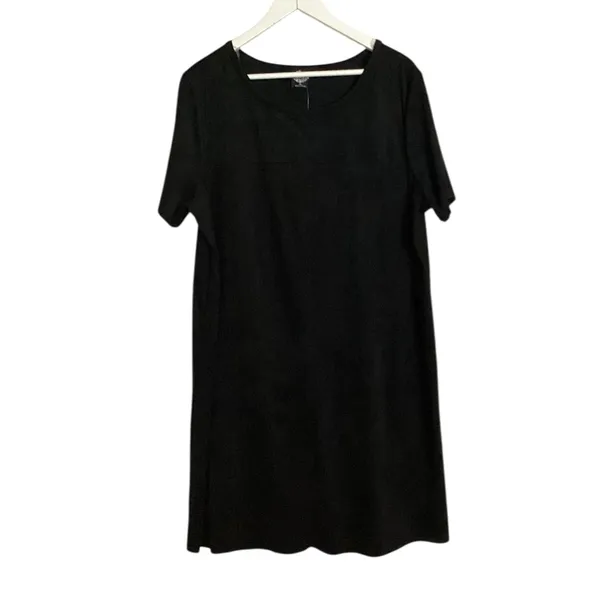 Calstyle Black Faux Suede short sleeve shift dress Size XL - Image 5
