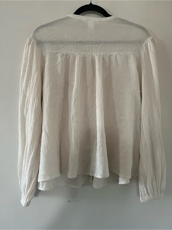 H&M Cream Cotton Linen Crochet Lace Peasant Top Medium Cottagecore Poet Prairie - Image 8