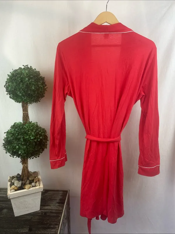 Victoria’s Secret Red & White Trim Long Sleeve Light Weight Robe L - Image 2